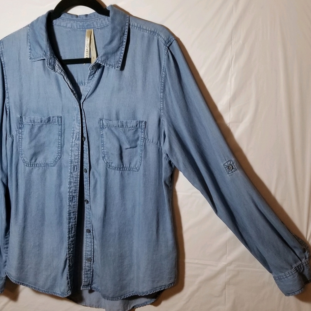 Liverpool denim color button down top L
